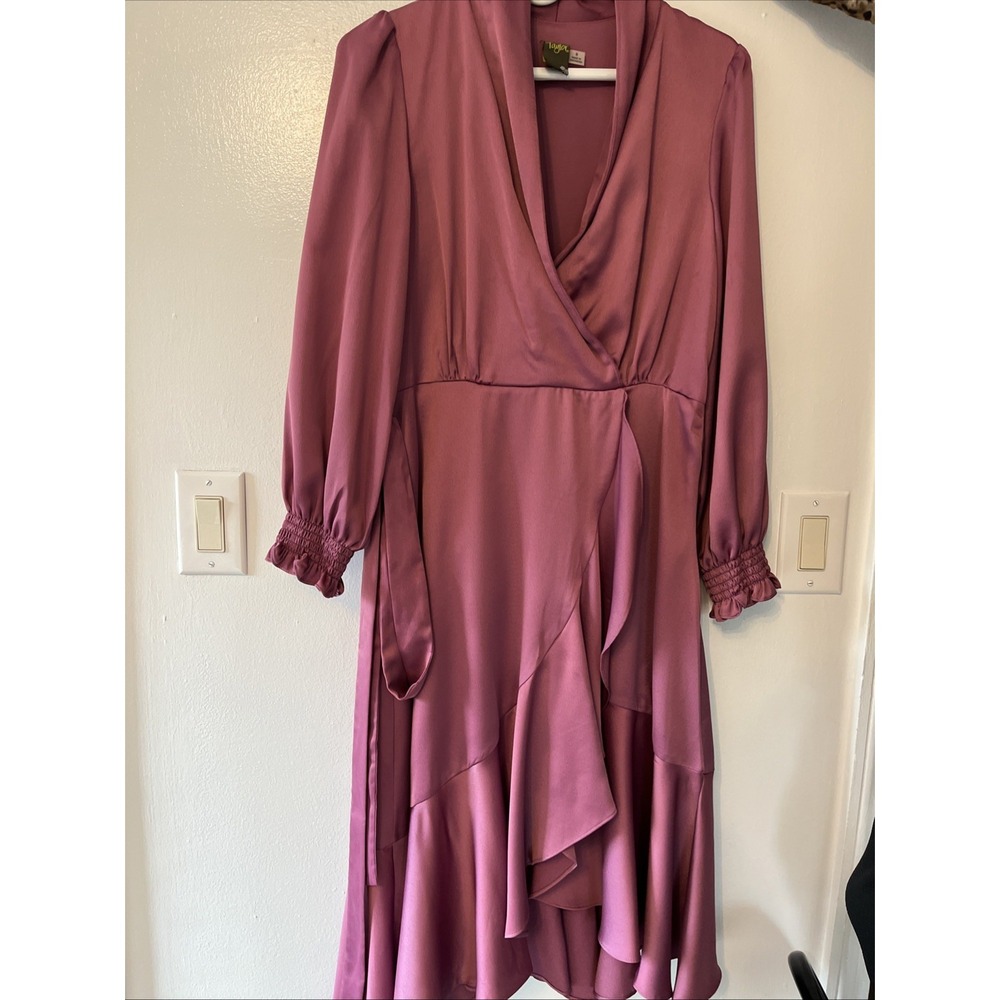 Taylor Purple V-Neck Long Sleeve Sash Sheath Dress Womens Size 8